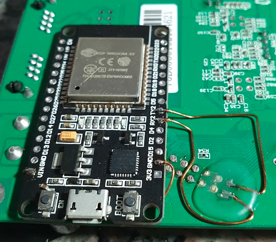 ESP32 fixed with double-sided table and wires soldered